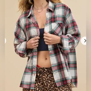 Aerie Off-Duty Flannel Plaid Pajama Button-down Shirt